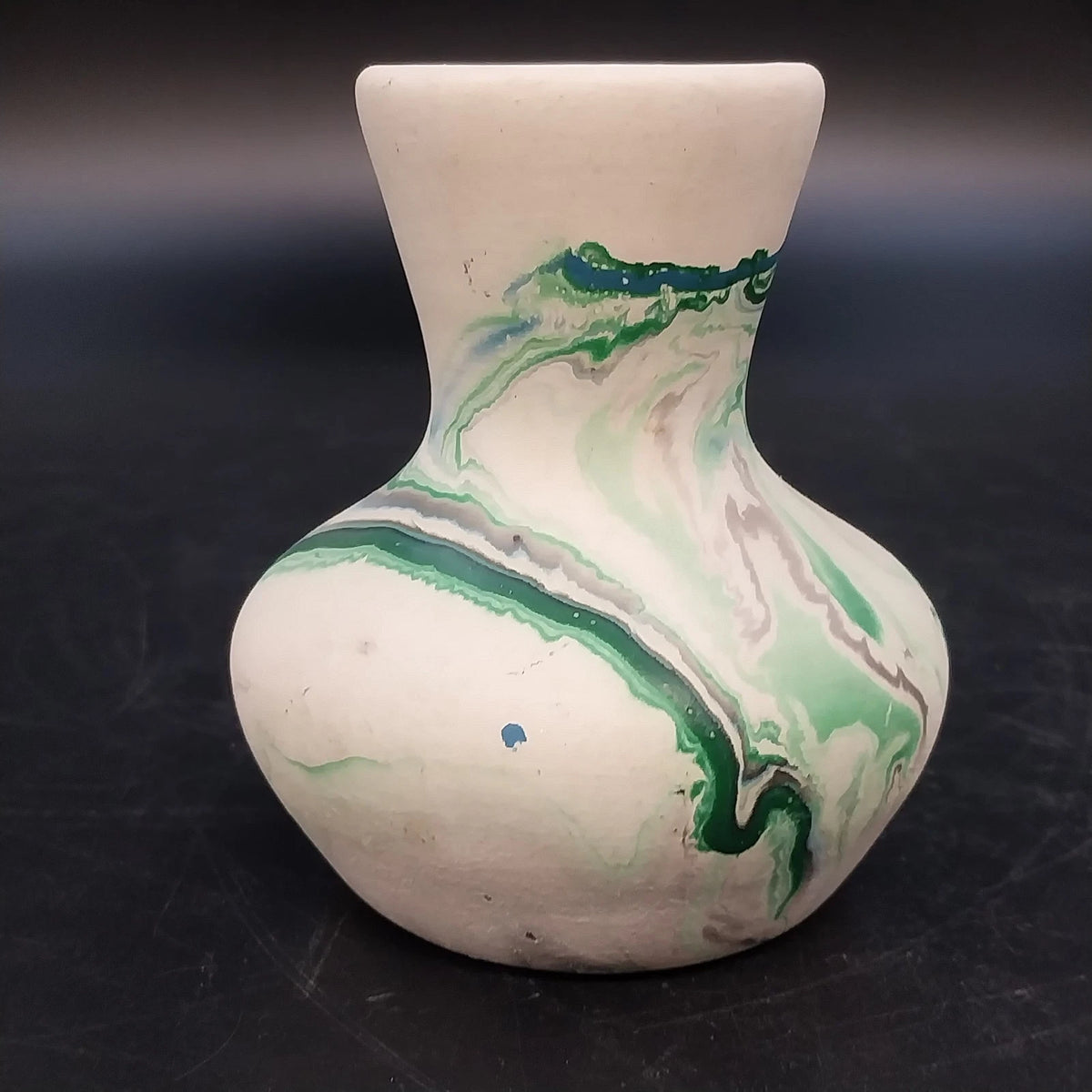 Nemadji Pottery vintage green gray swirl bud vase