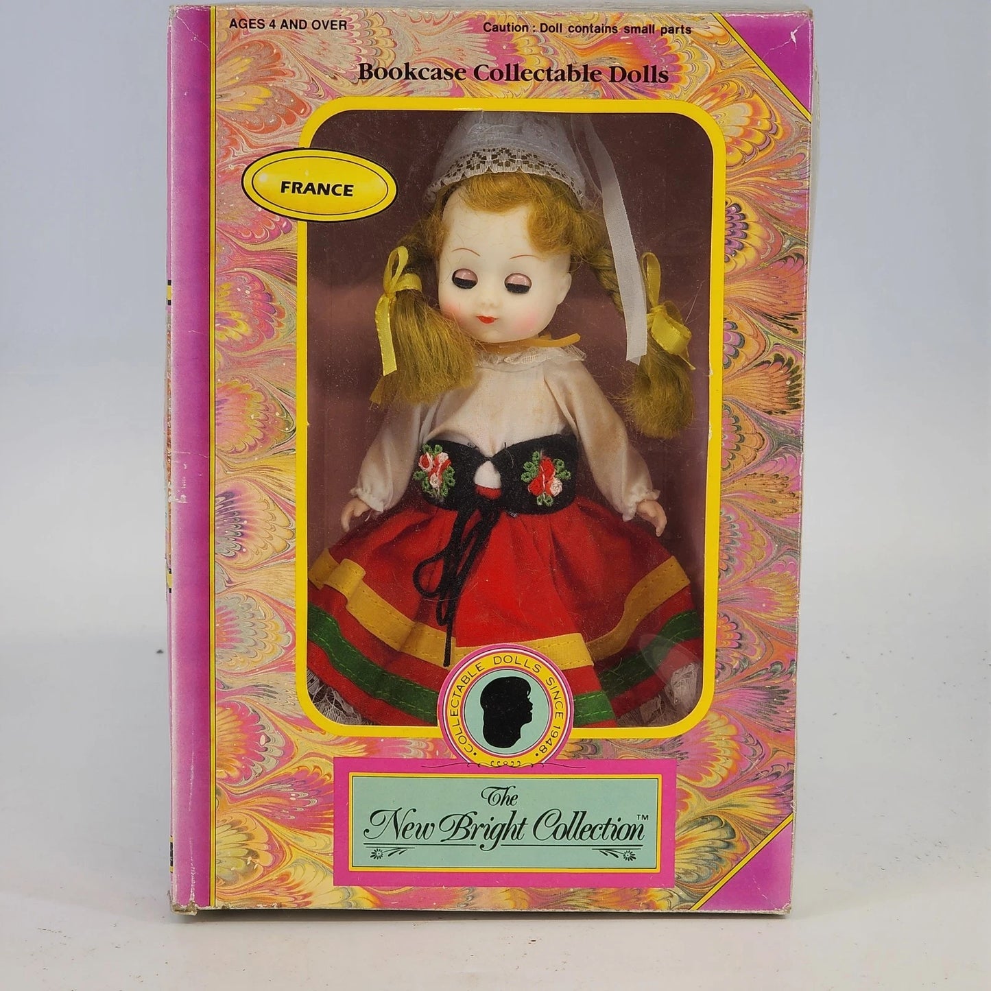 Vintage New Bright France doll shadow box display
