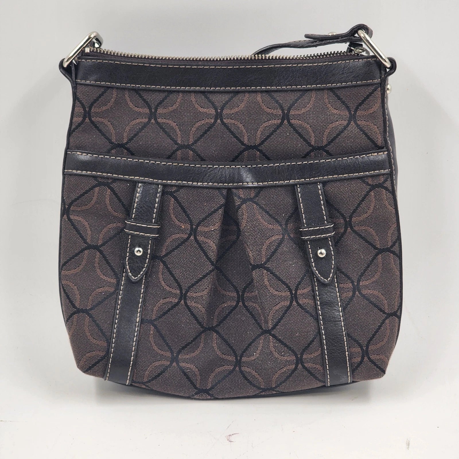 Nine West brown signature monogram handbag satchel purse