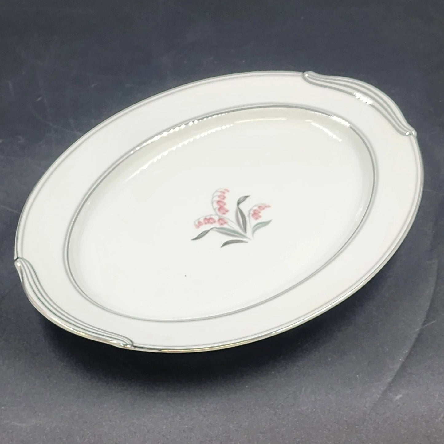 Noritake Crest 5421 oval serving platter with Lily of the Valley floral design and platinum trim