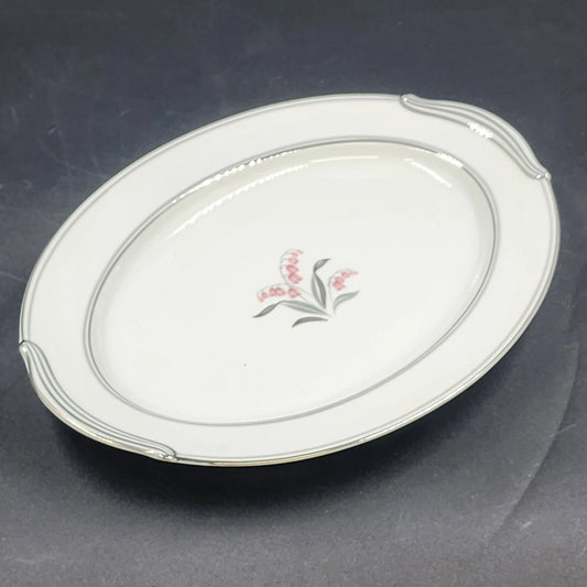 Noritake Crest 5421 oval serving platter with Lily of the Valley floral design and platinum trim