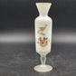 Vintage Norleans satin art glass vase with hand painted bird floral design and gold trim