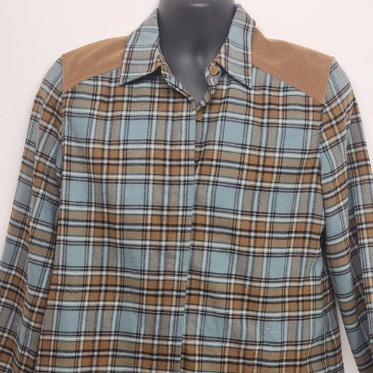 Plaid western style shacket shirt jacket with pockets for petite women