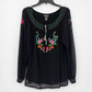 Notations women's black floral embroidered peasant blouse size large