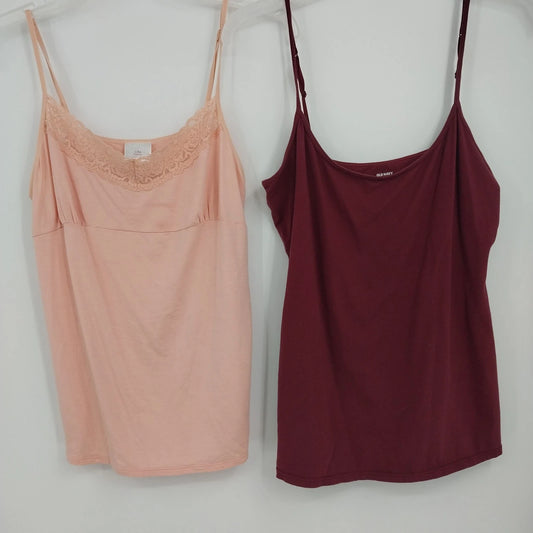 Old Navy camisole tank top set of 2 in pink lace trim and burgundy fitted style