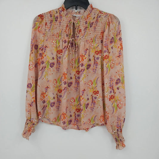 Ophelia Roe floral smocked peach peasant blouse
