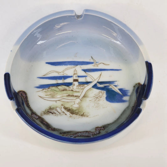 Vintage Otagiri ceramic ashtray with lighthouse seagulls and ocean scene