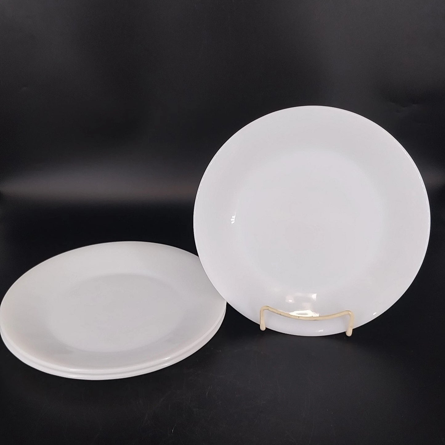 Vintage white milk glass dinner plates with swirl rim set of 3