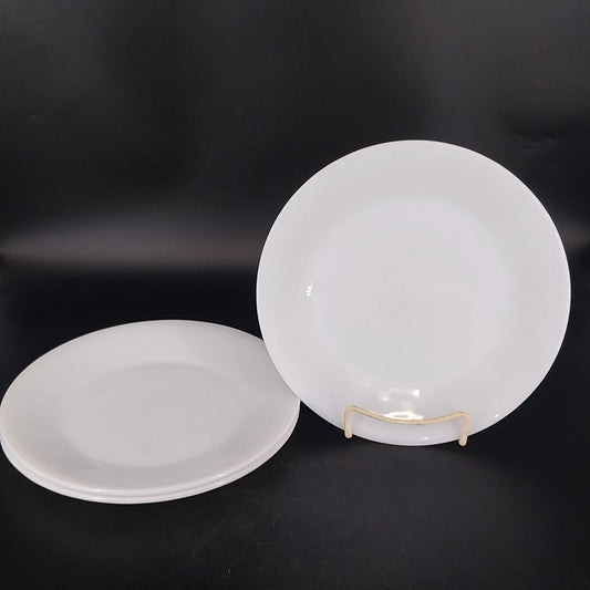 Vintage white milk glass dinner plates with swirl rim set of 3