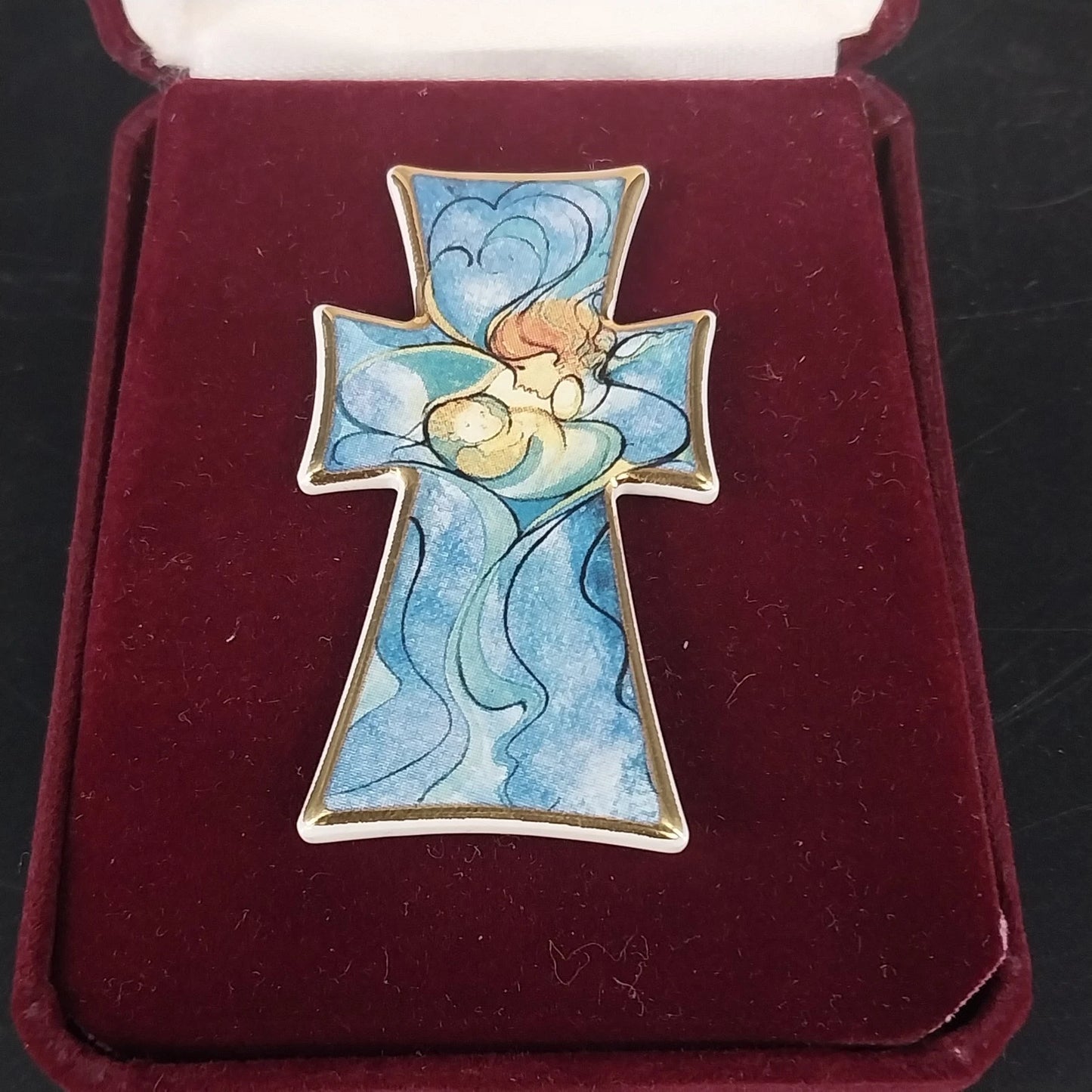 Vintage P Buckley Moss Millennium Cross ceramic pin pendant
