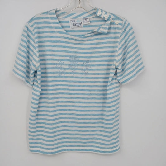 Palm Harbour petite blue white striped embroidered top