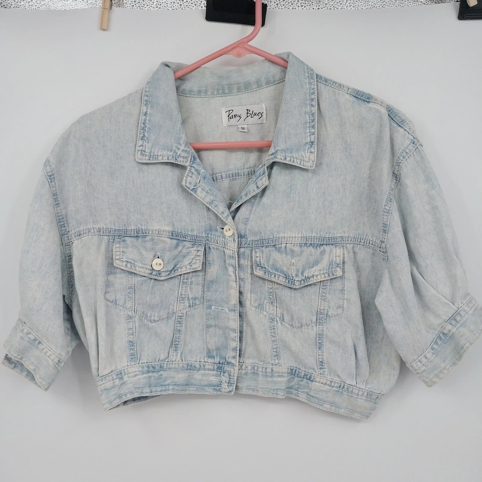 Paris Blues women's cropped light wash denim jacket with short sleeves