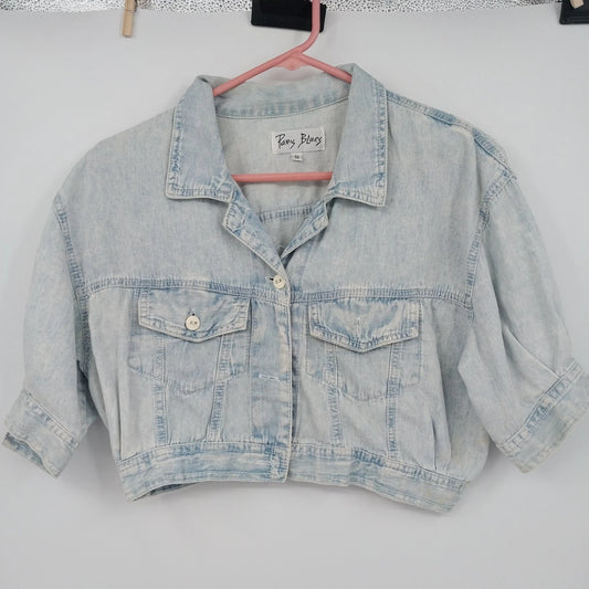 Paris Blues women's cropped light wash denim jacket with short sleeves