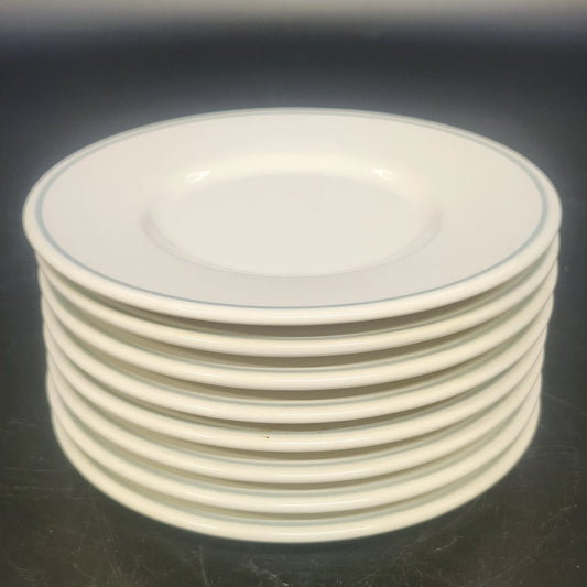 Set of 8 vintage Pfaltzgraff April bread plates with blue rim