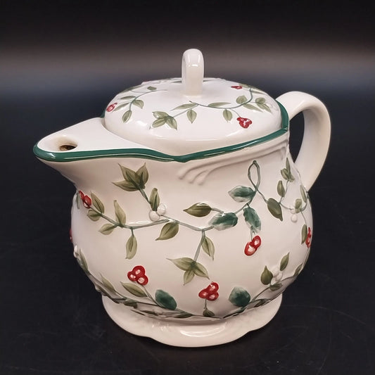 Pfaltzgraff Winterberry stoneware teapot with holly berries and matching lid