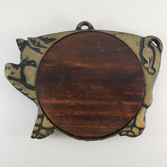pig shaped trivet cast metal wood vintage