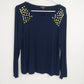 Premise women's navy long sleeve top with gold stud shoulders