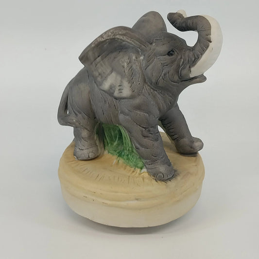 Vintage Prince Albert gray elephant ceramic music box figurine