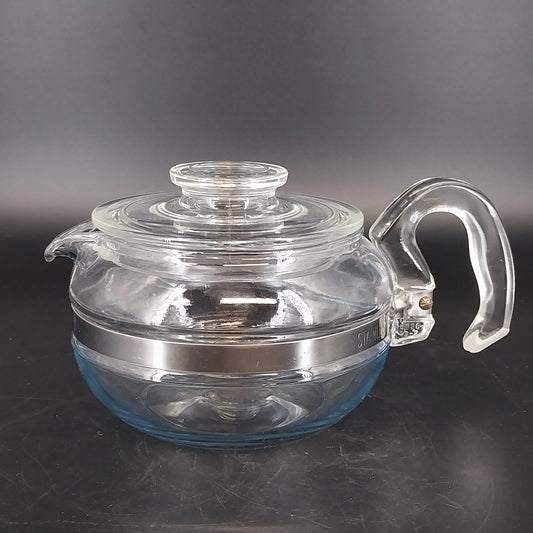 Vintage Pyrex Flameware 6 cup clear glass tea pot with lid