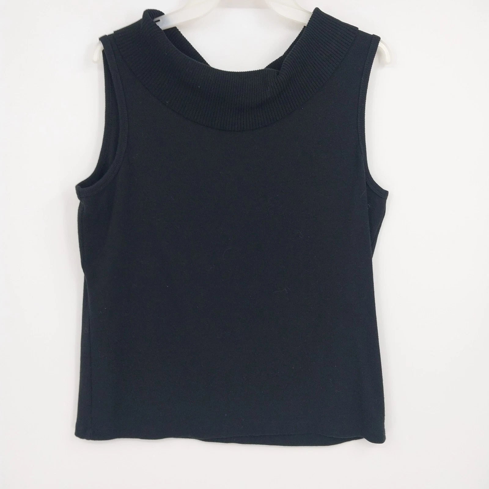 Rafaella women's black sleeveless knit top with ribbed mock neck