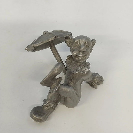 Rawcliffe pewter clown under umbrella circus figurine