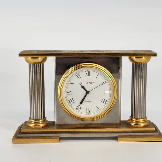 Regency quartz desk mantel clock with two tone gold and silver finish