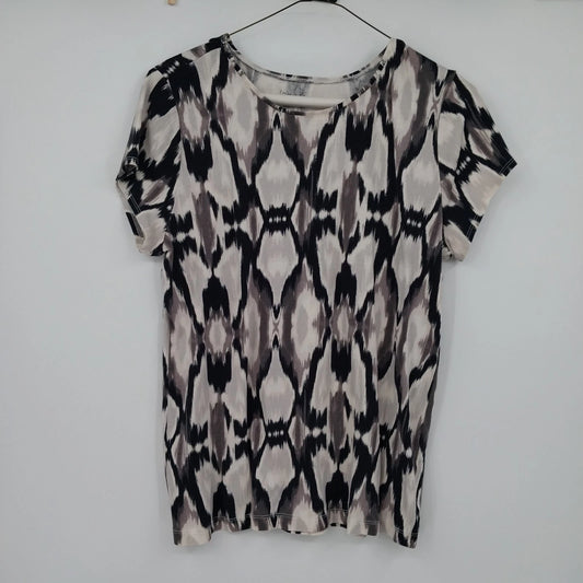 Relativity women's abstract ikat print blouse in black white and gray