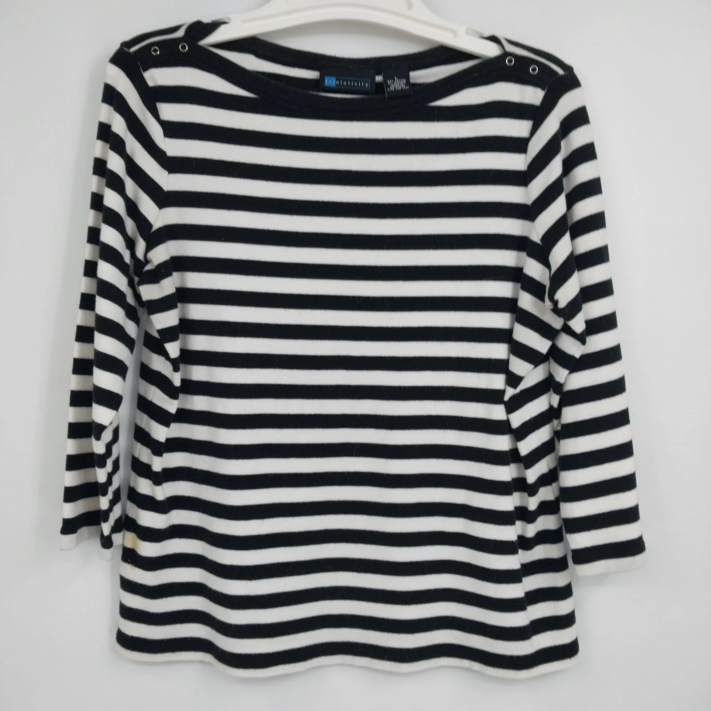 Relativity black and white striped boat neck women's top