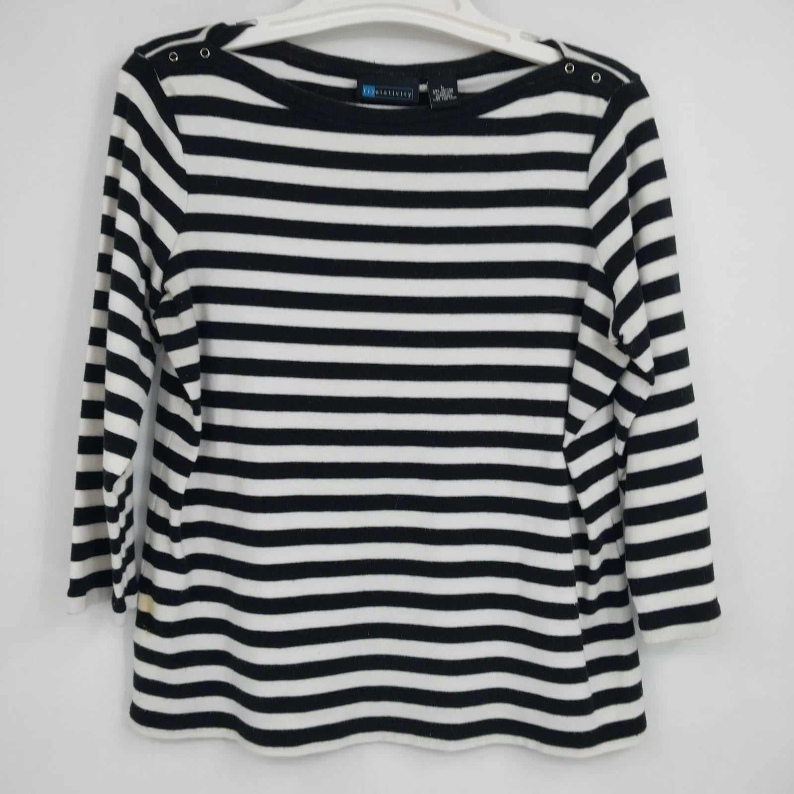 Relativity black and white striped boat neck women's top