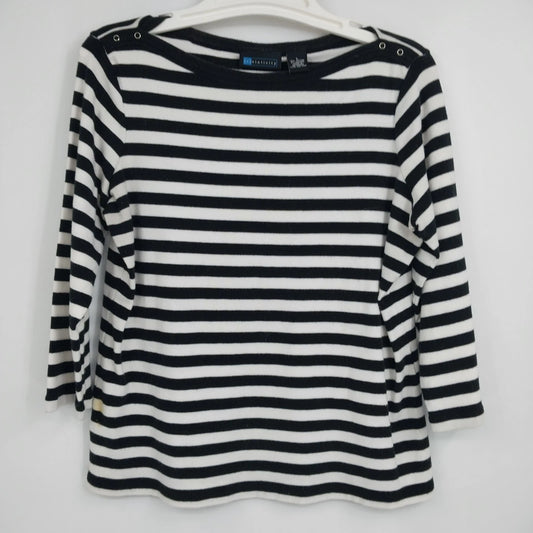 Relativity black and white striped boat neck women's top