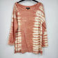 Relativity women's orange and white tie-dye long sleeve knit top with scoop neckline