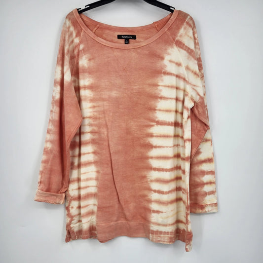 Relativity women's orange and white tie-dye long sleeve knit top with scoop neckline