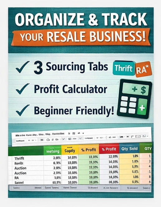 Reseller Inventory Spreadsheet with Profit Calculator Digital Download