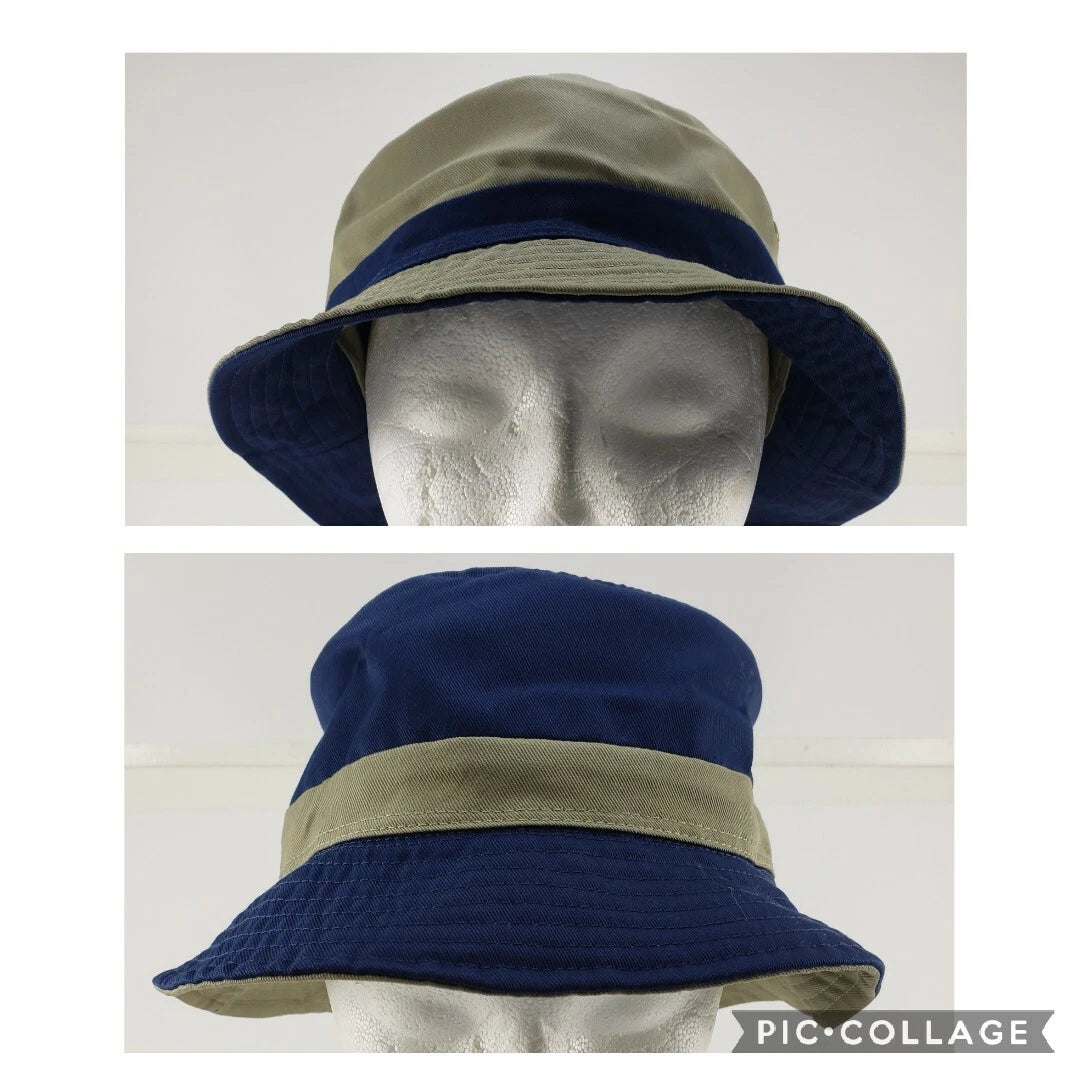 Reversible khaki navy cotton bucket fishing hat