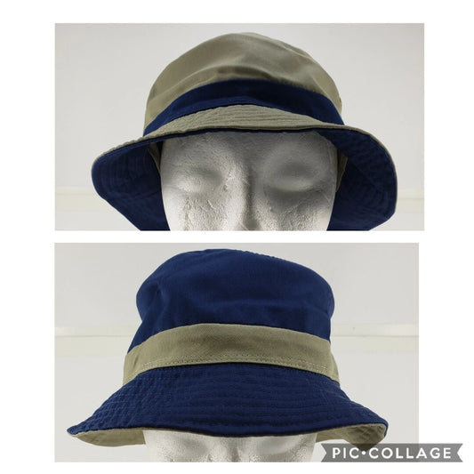 Reversible khaki navy cotton bucket fishing hat