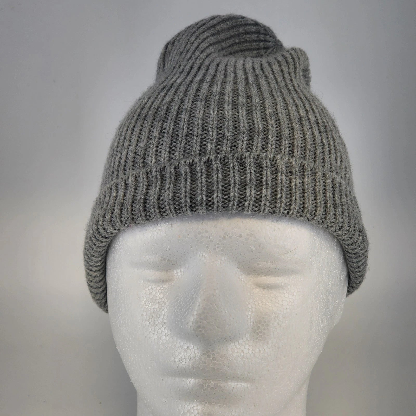 Heather gray ribbed knit acrylic beanie hat one size unisex