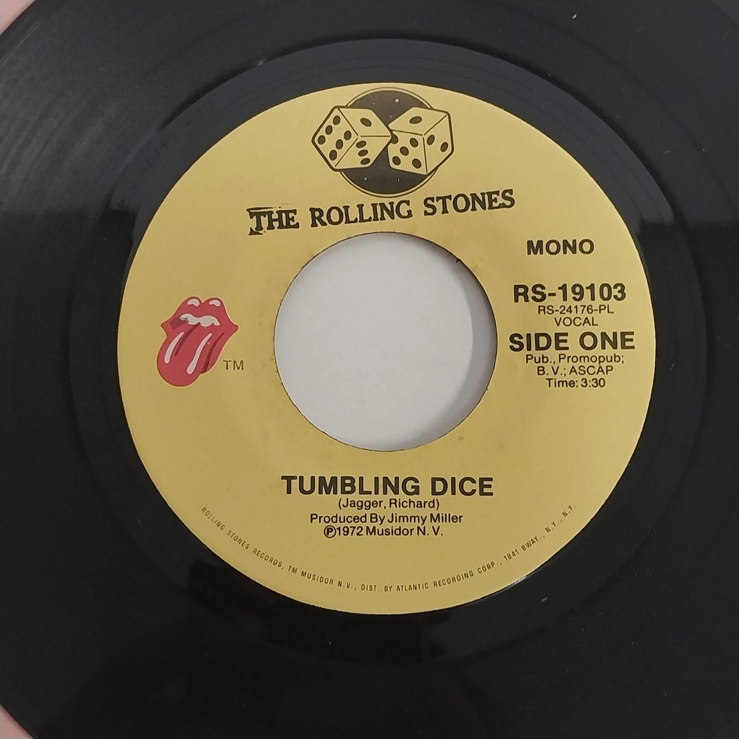 Rolling Stones Tumbling Dice 45 RPM vinyl with original lips sleeve