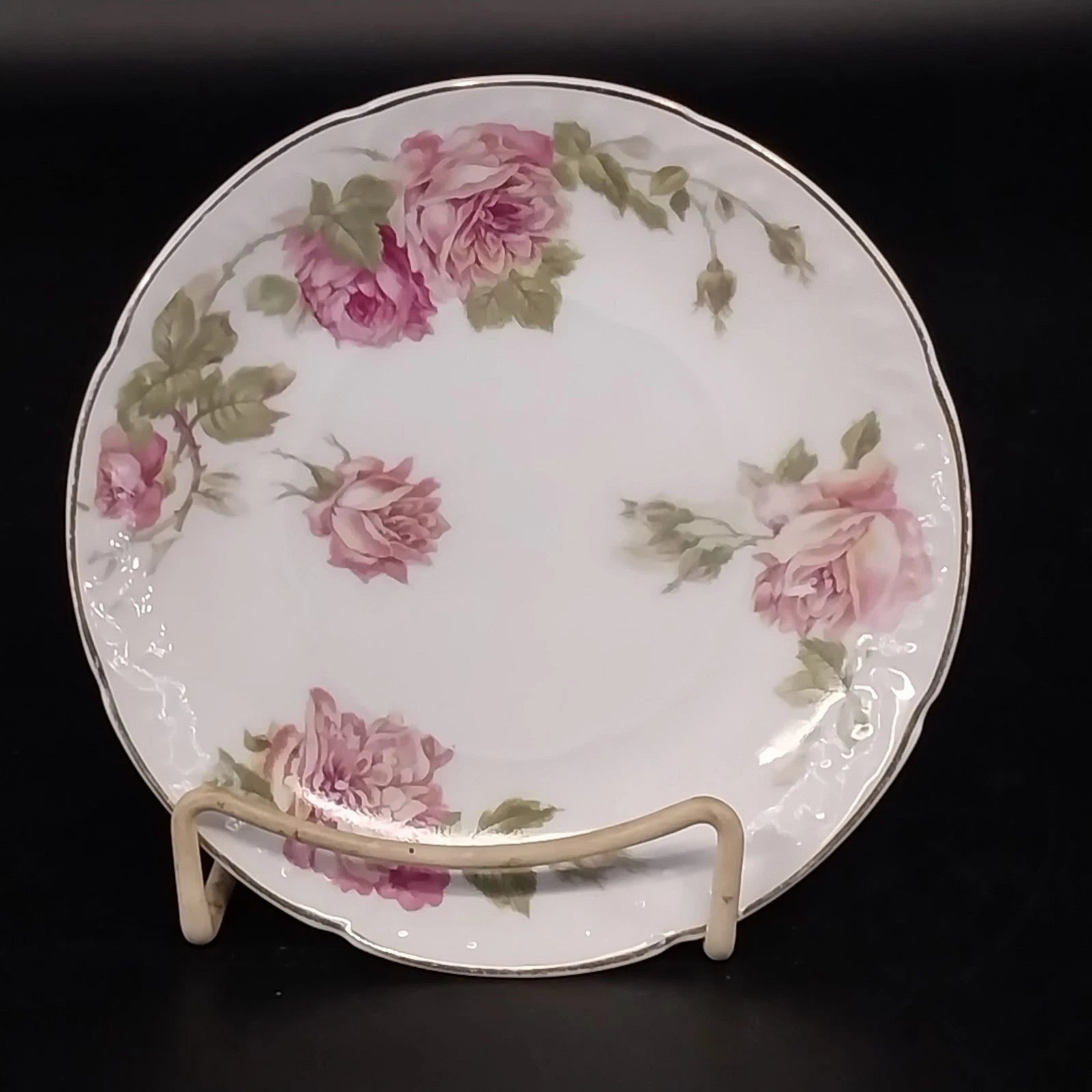 Rosenthal Monbijou Rose bread and butter plate with pink floral design and gold scalloped trim