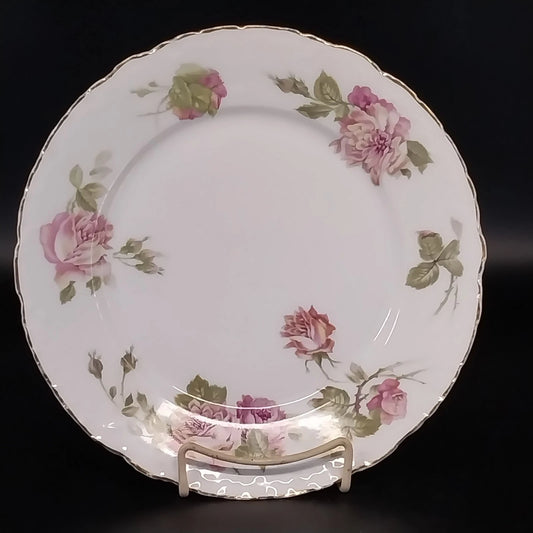 Rosenthal Monbijou Rose porcelain dinner plate with pink roses and gold scalloped trim