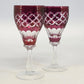 Set of 2 ruby cut-to-clear wine glasses with diamond cut pattern