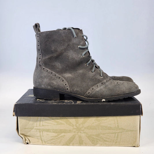 Gray suede Ruff Hewn Granada ankle boots with lace up front
