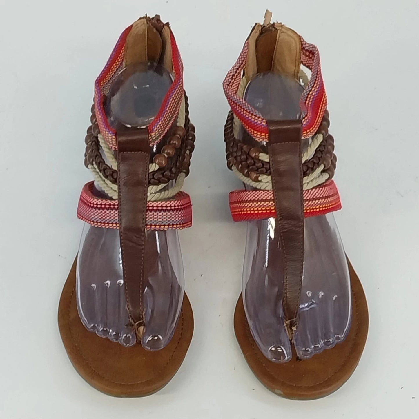 Ruff Hewn red multicolor beaded gladiator sandals
