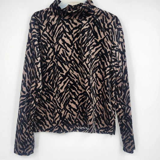 SML Sport women's brown and black zebra print velvet mock neck top