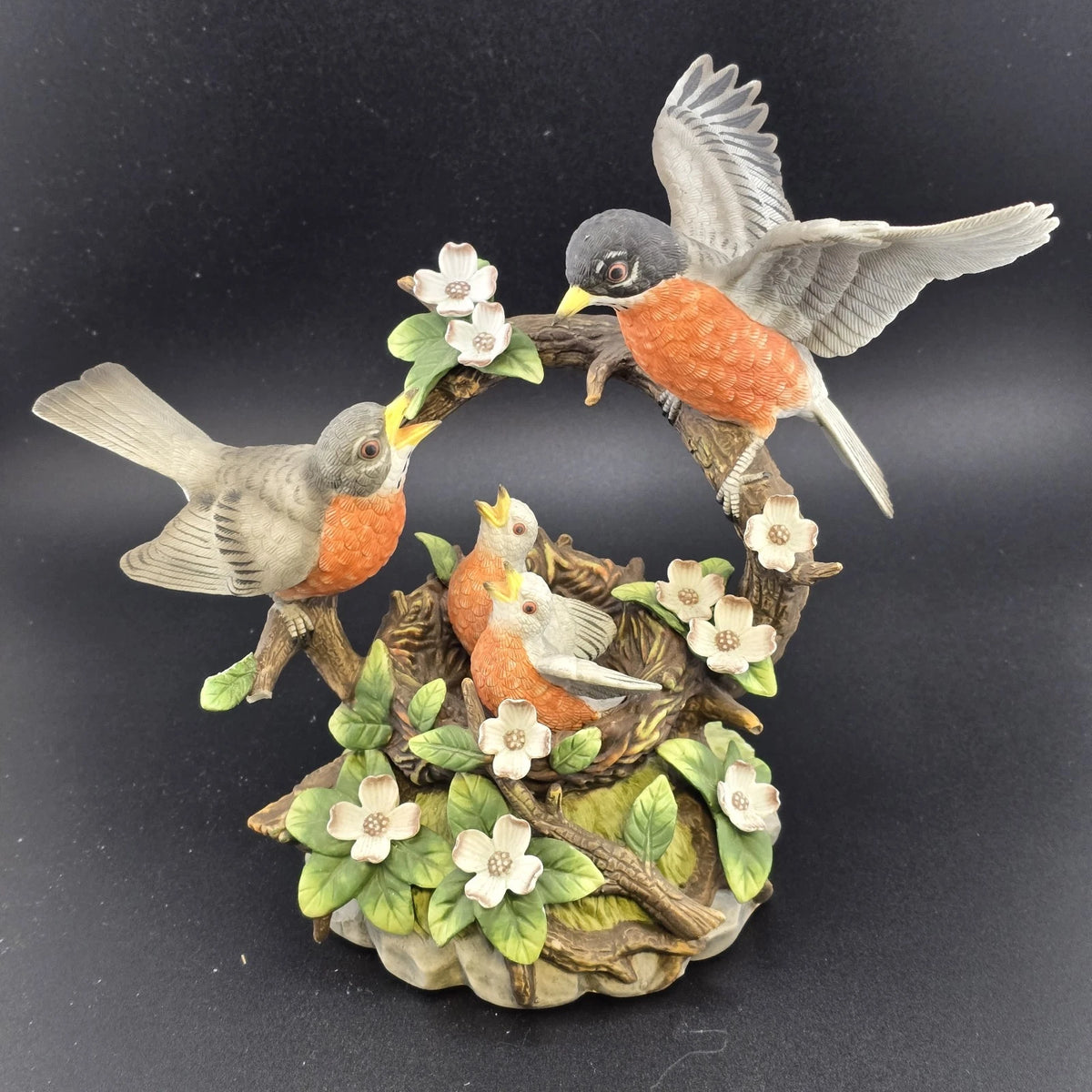 Vintage San Francisco Music Box robin family porcelain figurine