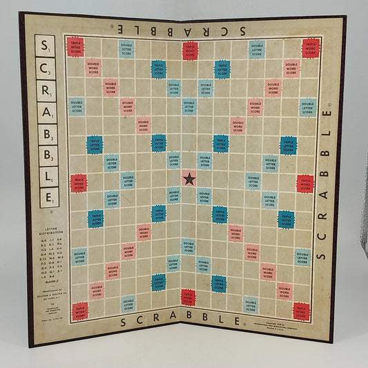 Vintage 1948 Scrabble game board with maroon back