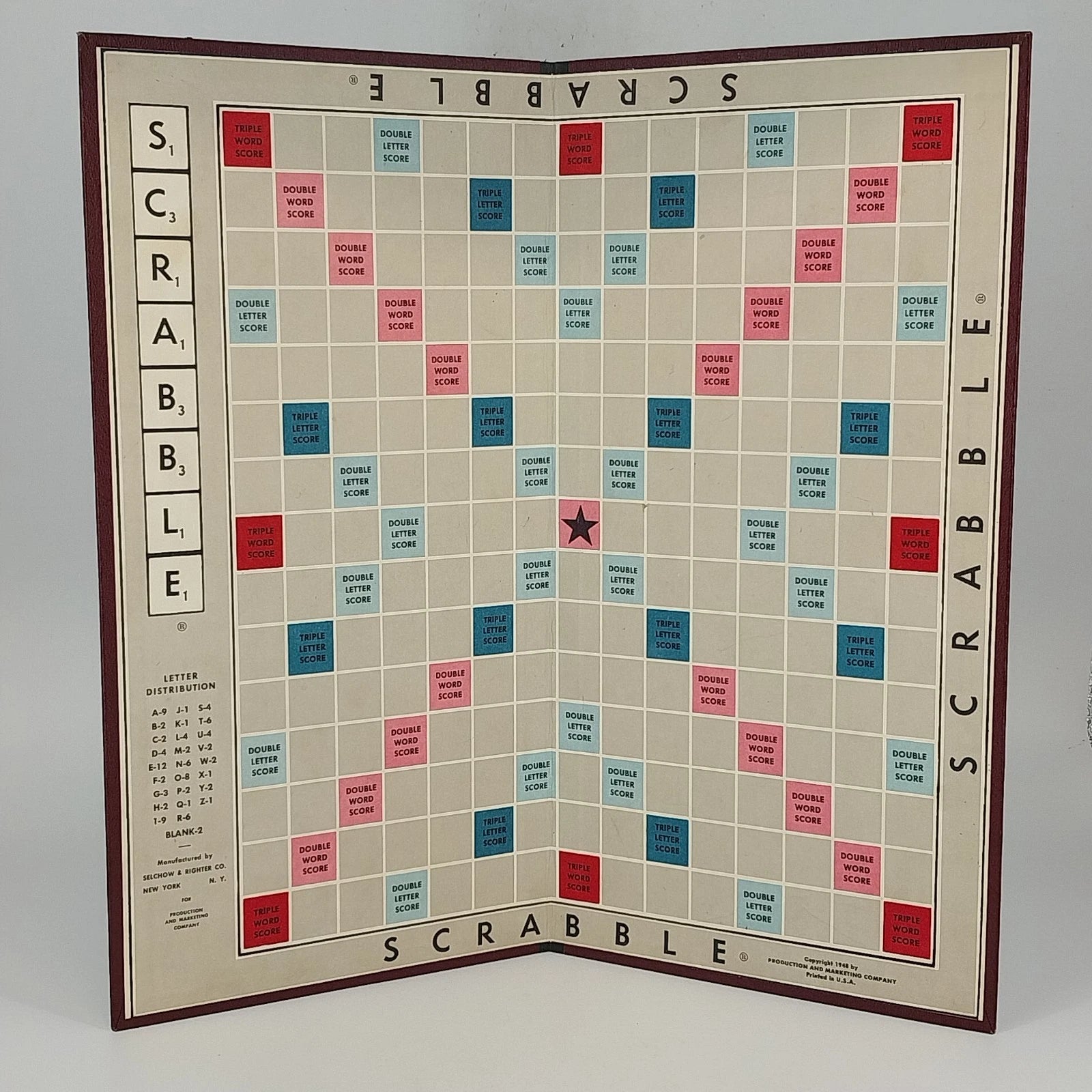 Vintage 1948 Scrabble replacement game board light maroon back