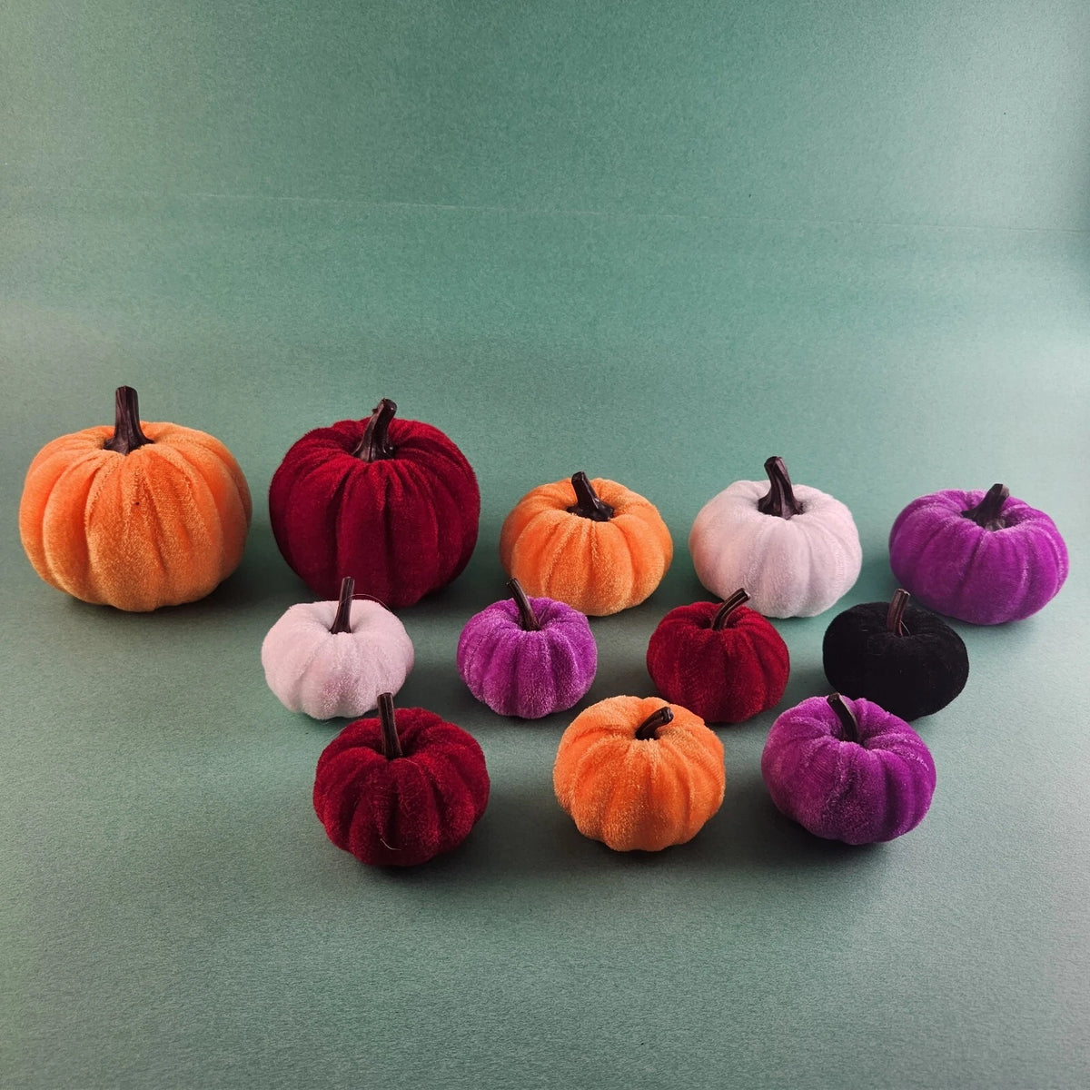 Set of 12 assorted velvet pumpkins in fall colors