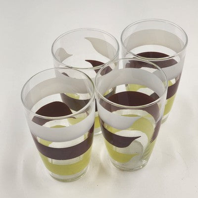 Set of four vintage Libbey pressed glass tumblers with multicolor stripes