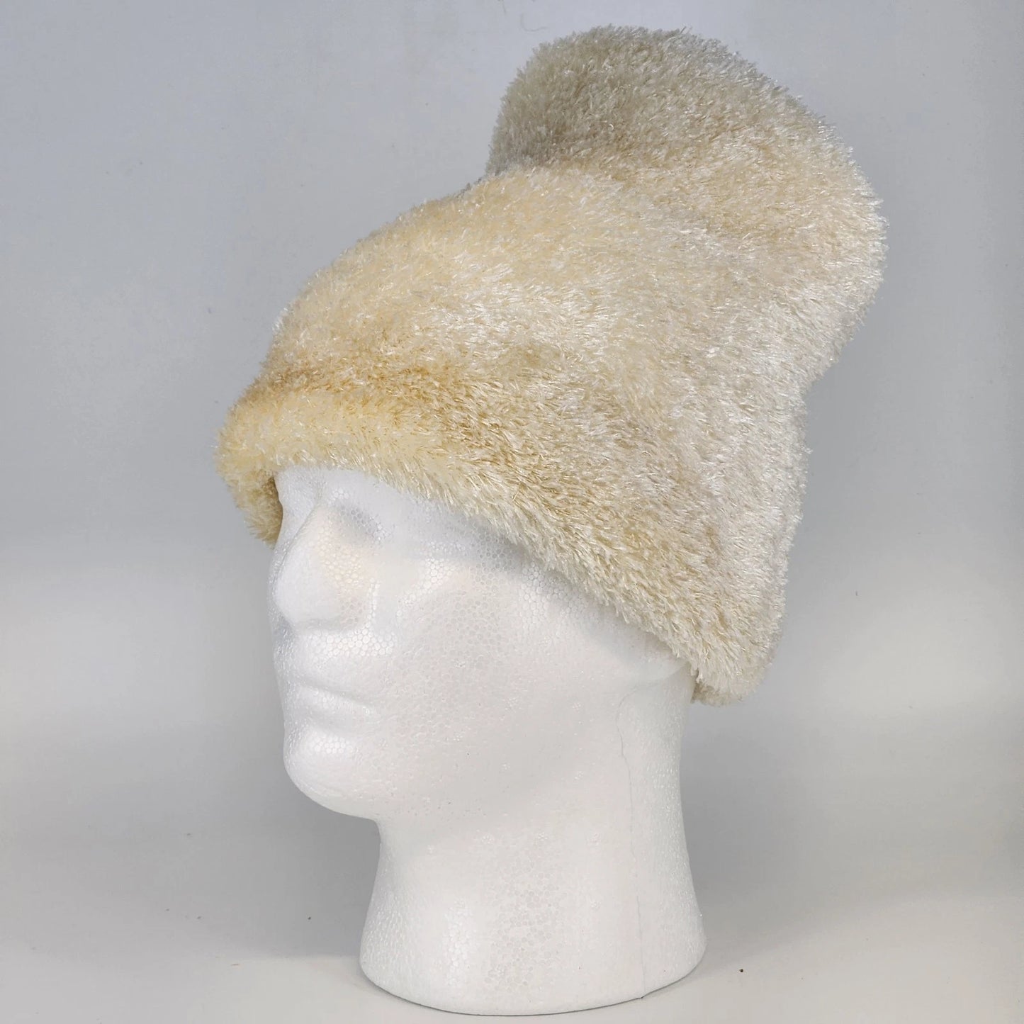 Cream sherpa lined beanie hat soft warm winter fleece cap