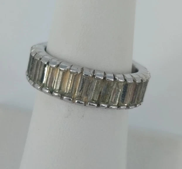 Silver tone baguette rhinestone eternity band ring size 7